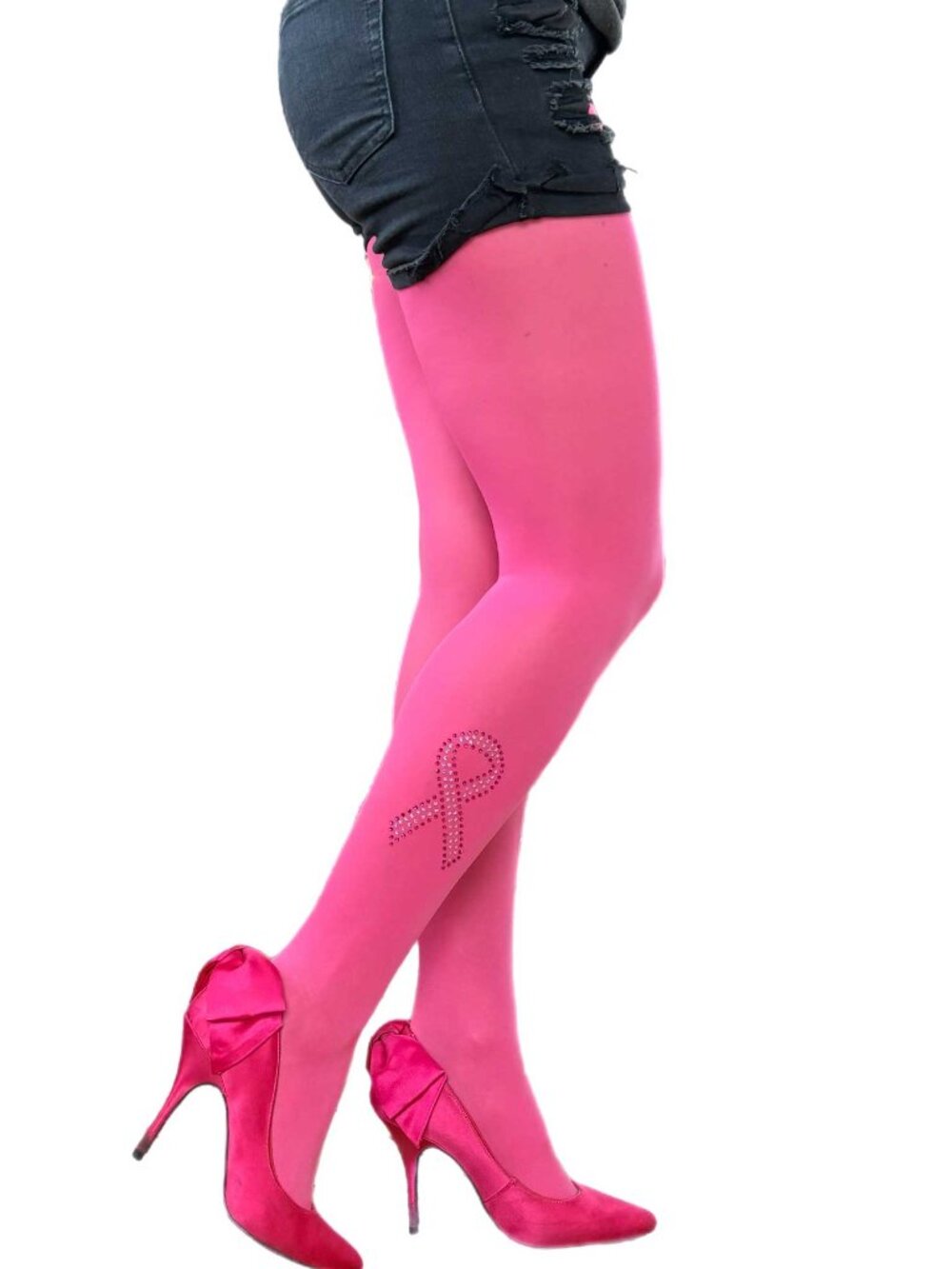 Breast Cancer Awareness Rhinestone Tights - Picture 2 of 4